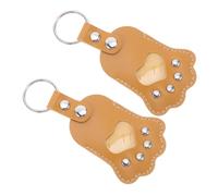 Abaodam 2 Pièces Porte-clés Souvenir Poils Animaux Cuir PU Jaune Porte-Bijoux Mémorial Patte Chien Chat Rangement Poils Compagnon Précieux