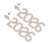 Abaodam 2026nombre Boucles Oreilles Chiffres Cristaux pour Femme Pendentif Allongé Design Audacieux Bijoux Scintillants pour Fête Doré