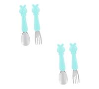 Abaodam 2ensembles Set De Couverts De Table Pour Garçon Fille Fourchette Et Cuillère Courte Bleu Outils De Repas Pour Bébés Vaisselle Anti-glisse Design Adapté Aux Tout-petits Facile