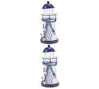 Abaodam 2pièces Photophore Forme De Phare Décoratif Peint Main Style Méditerranéen avec Décor Nautique Et Accessoires De Filet Coquillages Modèle Aléatoire
