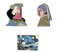 Abaodam 3 pièces Broche Peinture Huile Célèbre Lot Épingles Col Créatives Accessoires Vêtements pour Fête Mariage