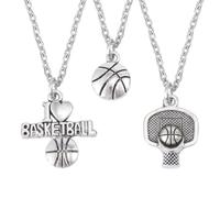 Abaodam 3 pièces Collier Basketball Alliage avec Pendentifs Basket Panier et Aime le Basket pour Couples Homme Femme Chaîne Délicate Argentée