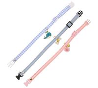Abaodam 3 pièces Collier pour Chat Mignon Coton avec Pendentif de Carreaux Baleine Bleu Denim Os Rose Denim de Patte Collier Réutilisable et Confortable pour Animaux Parfait pour Photos