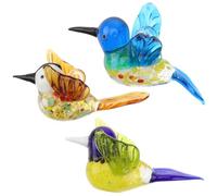 Abaodam 3 Pièces Vitrail Figurine en Verre Figurines d'oiseaux en Verre Soufflé d'art Oiseau Bleu Figurine D'oiseau Brun à La Main Un Bureau Intérieur