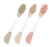 Abaodam 3pièces Pinceaux Applicateurs Silicone Double Tête pour Masque Visage Outils Ergonomiques pour Gommage Facial et Peau Grasse Lot de Couleurs Printemps Vert Gris Abricot et Rose