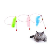Abaodam 3pièces Plumeau pour Chat avec Poignée Plastique Jeu De Bâtonnets à Plumes Colorées Fil Acier pour Chat