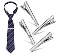 Abaodam 4 Pcs Pince à Cravate Homme Bijoux pour Hommes Ensemble de Pinces à Cravate Standard Cuir Argenté Design Minimaliste Serrage Puissant Cadeau pour Papa Mariage et Réunion
