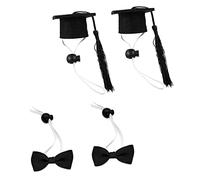 Abaodam 4 Pièces Chapeau De Remise De Diplôme 3D Animal De Compagnie Bonnet De Graduation pour Chien Mini Noeud Et Casquettes Tenue-de-diplôme-Jolies-décorations Chiffon Black
