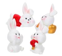 Abaodam 4 Pièces Figurines Lapin Résine Décorations de Table Mignonnes pour an Chinois Ornements de Bureau Petit Lapin Cartoon Statues pour Fête et Accueil