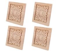 Abaodam 4pièces Appliques Sculpté Motif Floral Carré Lot pour Porte Et Armoire Non Peintes Décoratives