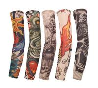 Abaodam 5 Pièces Manchon de Protection Solaire Anti-uv Imprimé, Polyester | Motif Tatouage Unisexe, Réduit les Frottements, sans Gêne, pour Jogging, Bars et Performances
