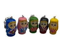 Abaodam 5 Pièces Porte-clés Matriochka en Bois Peint Petit Pendentif à Main Mini-poupée Porte-clés Poupées Russes Pendentif Dessin Coloré Pendentif De Voiture Auto