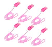 Abaodam 6 Pièces Lot de Sifflets Plastiques Roses avec Lanière et Embout Buccal Sifflet de Sécurité Aigu pour Entraîneurs Arbitres Enseignants Entraînement Football et Basketball