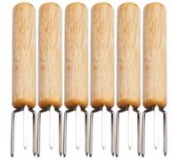 Abaodam 6pcs Porte-épis en Acier Inoxydable et Bois, Fourchettes pour Barbecue, Accessoires Camping et Pique-niques, Finition Soignée, Maintien Facile des Aliments