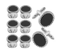 Abaodam 8 pièces Boutons de Manchette Classiques pour Homme Lot Acrylique Noir Rond Vintage Bijoux Smoking Costume Formel Mariage Affaires