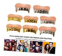 Abaodam 8 pièces Halloween Fausses Dents Décoratives PVC Dentier Factice Doré et Argenté Accessoires de Costume Zombie pour Fête et Carnaval