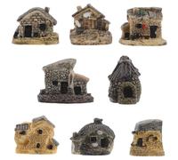 Abaodam 8 Pièces Miniature Garden Cottage Resin Figurines Vintage Fairy House for Bonsai Succulent Terrarium Micro Landscape Decoration