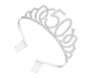Abaodam Argentée Couronne Numérotée pour Anniversaire | Coiffe Élégante, Décoration de Gâteau, Effet Scintillant, Présent Spécial, Fête du Cinquantenaire