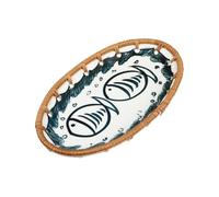 Abaodam Assiette en Céramique Japonaise Ovale Plateau en Rotin, Design Unique, Finition Soignée, Multifonction pour Desserts et Salades, pour Table à Manger