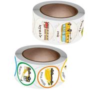 Abaodam Autocollants de Récompense Véhicules pour Garçon et Filles 2 Rouleaux d'Autocollants Décoratifs Amovibles Motifs Petits Véhicules Autocollants Scolaires et d'Encouragement pour
