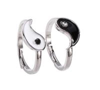 Abaodam Bague De Couple Ouverte Taiji Yin Yang Vintage En Alliage Réglable Pour Femmes Et Hommes Style Chinois Usage Quotidien Et Cérémonie 2 Pièces Noir Et Blanc
