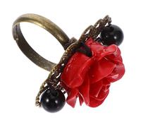 Abaodam Bague Décorative Anneau Modèle Fleur en Métal Agate Noire Rouge pour Fille Style Rétro Élégant pour Décoration de Costume ou Accessoires Selfie