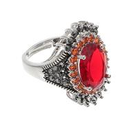 Abaodam Bague en Argenté Thaïlandaise Grosse Pierre Grenat Bague Réglable Ouverte Bijou Décoratif pour Femmes Accessoire Saint-Valentin Chic Présent Élégant