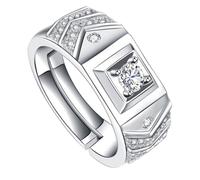 Abaodam Bague pour Hommes Élégante en Cuivre Blanc avec Pierre Incrustée, Style Vintage Simple et Ajustable, pour Anniversaire ou Noël