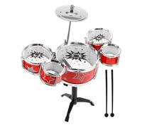 Abaodam Batterie Garçon et Filles Mini 5 Tambours Rouge en Plastique avec Baguettes en Bois, Musical Éducatif pour Tout-Petits, Apprentissage Rythme et Coordination, Tabouret Batterie