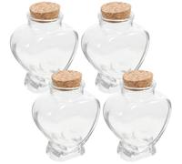 Abaodam Bocaux en Verre Clair de Cœur Lot de 4 avec Bouchon en Bois, Décoratifs Fabrication D'artisanat Délicat
