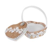Abaodam Boîte à Alliances Mariage en Jute Ornée de Cristaux, Coussin D’alliances Petit Écrin de Panier Fleuri Blanc, Porte-bagues pour Cérémonie et Fiançailles, Accessoire Mariage Élégant
