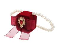Abaodam Boîte à Bague pour Collier de Chien Pendentif Noeud en Tissu Rouge Foncé, Taille S 25 Cm, Accessoire Léger et Élastique pour Bijoux, Cérémonie Mariage et Demande en Fiançailles