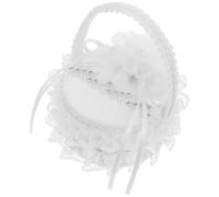 Abaodam Boîte à Souvenirs Panier Élégant de Mariage Blanche en Tissu Coussin Brodé et Poignée pour Alliances, Facile à Transporter, pour Mariages