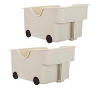 Abaodam Boîte de Rangement Pp Beige avec Poignée et Roulettes Mobilité Facile, Visibilité Claire, pour Réfrigérateur ou Placard, Lot de 2
