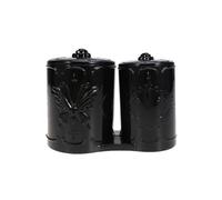 Abaodam Boîte de Rangement Vintage Noire en PS avec Couvercle, Double Compartiment pour Coton et Cosmétiques, Organisateur Pratique pour Salle de Bain
