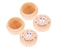 Abaodam Boîtes à Dents de Lait en Bois pour Garçon et Filles Lot de 2 Petites Boîtes Rondes Sécurisée Multifonction pour Bébé Rangement Souvenirs Dents et Mèches Présent Bébé Fille Garçon