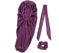 Abaodam Bonnet Satin Long pour Cheveux Bouclés Large Bande Élastique Chapeau de Sommeil Délicat pour Femmes et Filles Maintien Stable pour Tresses et Extensions