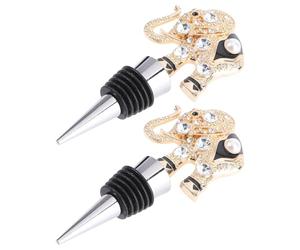 Abaodam Bouchons de Bouteille de Vin Décoratifs Réutilisables Lot de 2 en Alliage D'éléphant Strass Or pour Réunion Familiale ou Visite Entre Amis