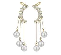 Abaodam Boucles D'oreilles Clip en Zircon Pompons de Perles, Clips Cartilage sans Perçage, Bijoux Élégants pour Femmes, Accessoire Mode pour Fêtes et Occasions Spéciales