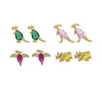 Abaodam Boucles D'oreilles en Cuivre et Cristaux Lot de 4 Paires Décoration Dinosaure Dessin Animé Confortables à Porter pour Présents et Performances de Danse