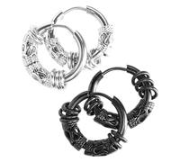 Abaodam Boucles d'Oreilles Homme Dragon en Acier Inoxydable 2 Paires Rondes 14Mm Couleurs Acier et Noir Bijoux Masculins pour Anniversaires et Soirées