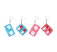 Abaodam Boucles D'oreilles Pendantes en Bois Capsule Médicale, 2 Paires Colorées Bleu et Rose, Ornement D'oreille Amusant et Léger pour Femmes, Accessoires Originaux pour Infirmières