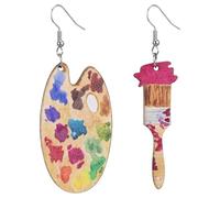 Abaodam Boucles D'oreilles Pendantes Palette Et Pinceau D'artiste pour Femmes, Filles, Enseignantes, Artistes Et Peintres - Boucles D'oreilles Créatives, Bijoux Asymétriques en Bois pour