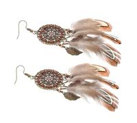 Abaodam Boucles Oreilles Bohèmes à Plumes pour Femme Accessoires Ethniques avec Franges Bijoux Souvenirs de Voyage Esprit Style Attrape-rêves Élégant