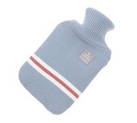 Abaodam Bouillotte Thermique 1000 Ml avec Housse Tricotée Bleu Ciel et Blanc, Poche à Eau Portable pour Mains et Pieds, Chauffe-mains Hiver pour Étudiants et Voyages