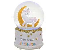 Abaodam Boule de Cristal Musicale Licorne Décoration Lumière de Nuit, Résine et Verre, Design Élégant pour Chambre D'étude ou Maison, Fonctionne 3 Piles AA