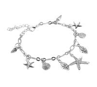 Abaodam Bracelet de Cheville d'Été Réglable en Métal Pendentifs Coquillage et Étoile de Mer Taille Unique Bijoux Bohème pour Plage Vacances et Look Estival