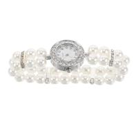 Abaodam Bracelet Élastique Double Ligne en Perles Synthétiques et Cristaux Taille Unique Ajustable Couleur Blanche Ivoire Bijou Fantaisie Femme Élégant pour Montre Vintage et Occasions