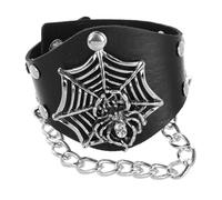 Abaodam Bracelet Homme Tête Mort Punk Réglable PU Manchette Large Style Gothique avec Motif Toile Araignée Halloween Ornement Rock Unisexe