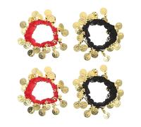 Abaodam Bracelets de Cheville Poignet pour Danseuses du Ventre, 4 Pièces en Mousseline Rouge et Noire, Accessoires de Danse Orientale Réglables, Bijoux Sonores pour Spectacles et